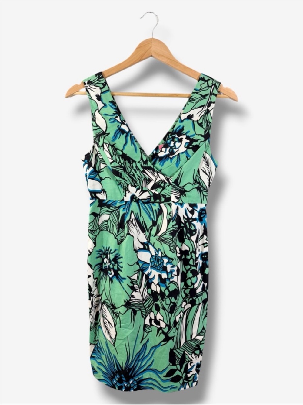 Plenty Tracy Reese Green Floral Sheath Dress 0P Sleeveless Faux Wrap Knee Length